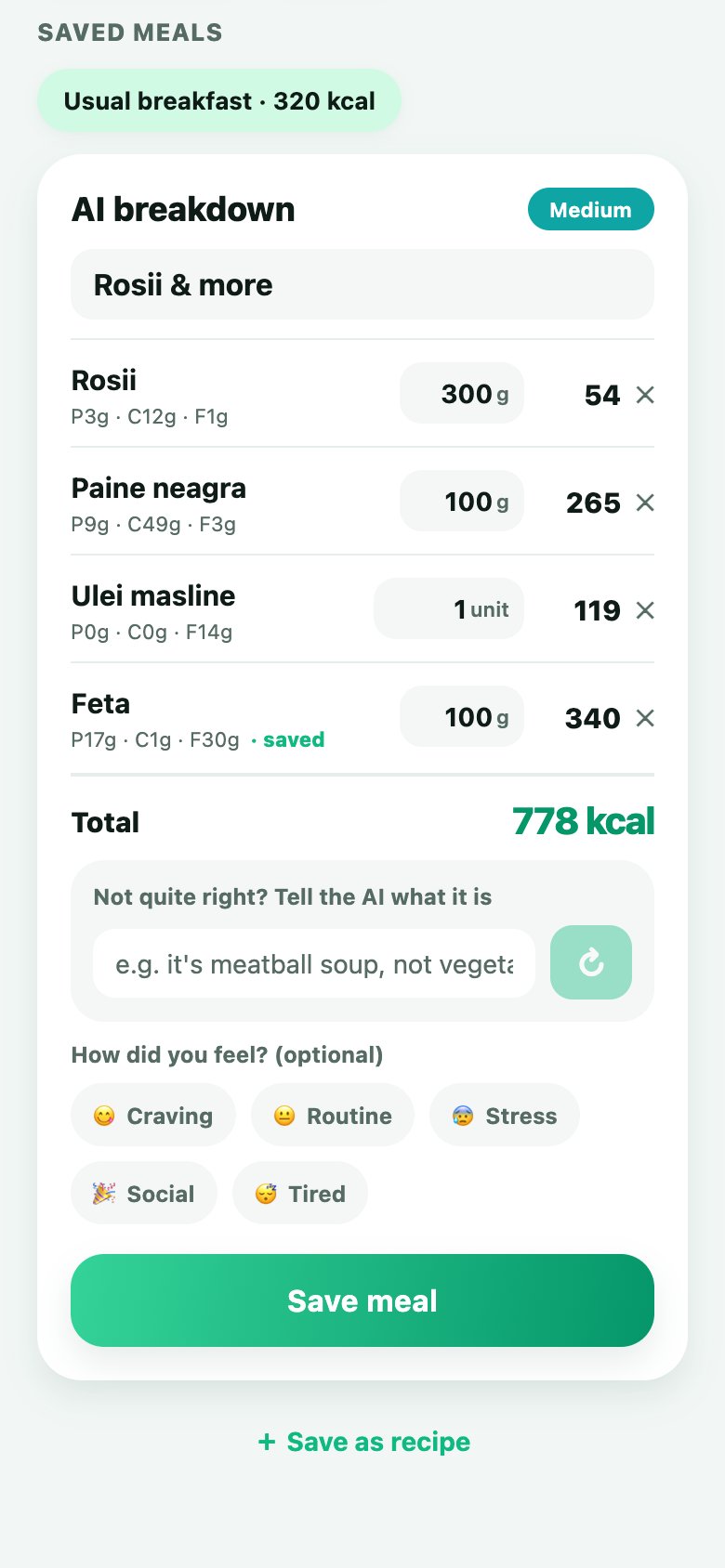 AI calorie estimate of a meal